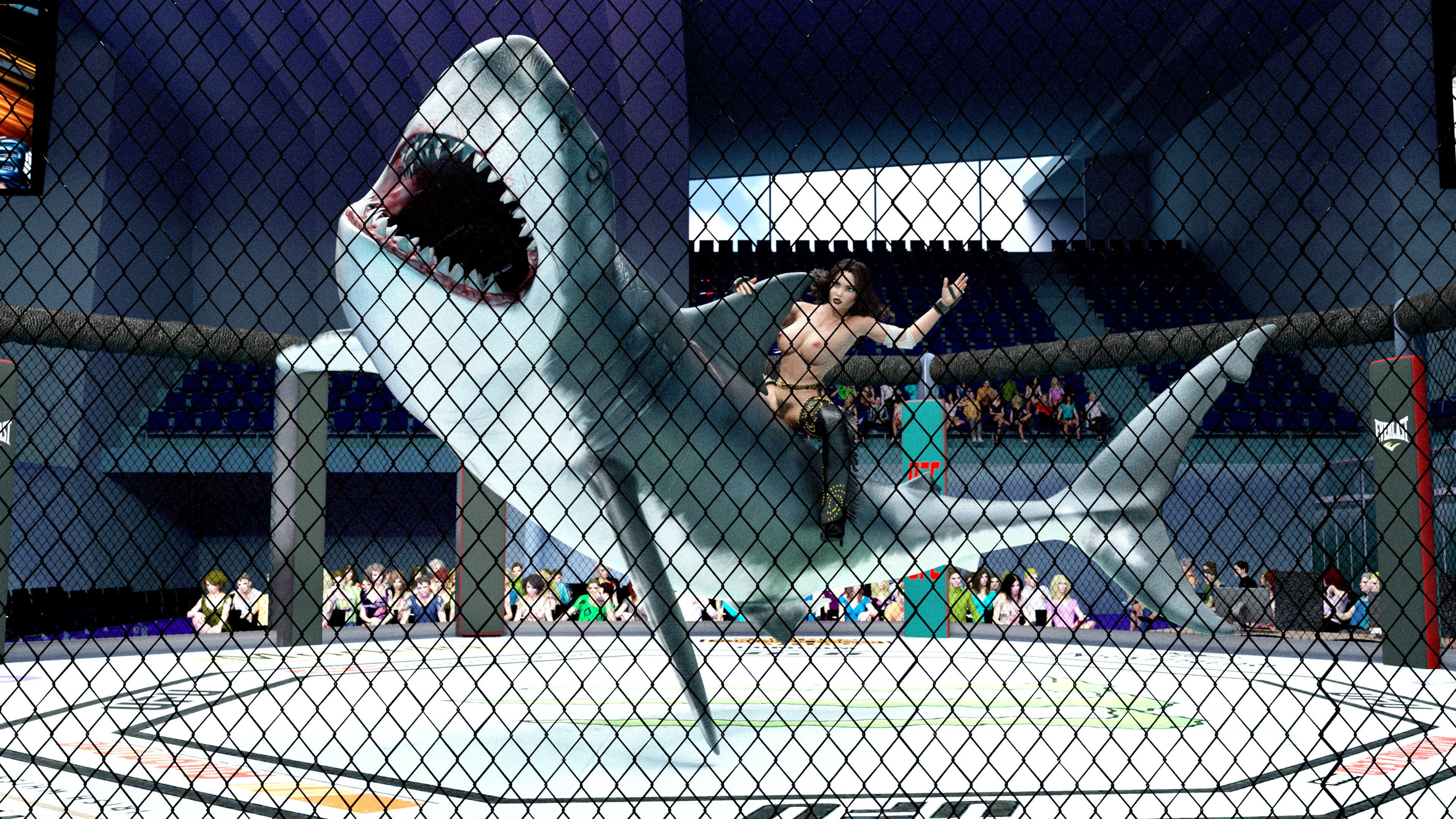 N R A Naked Rodeo Addiction Shark Cage Challenge D Render