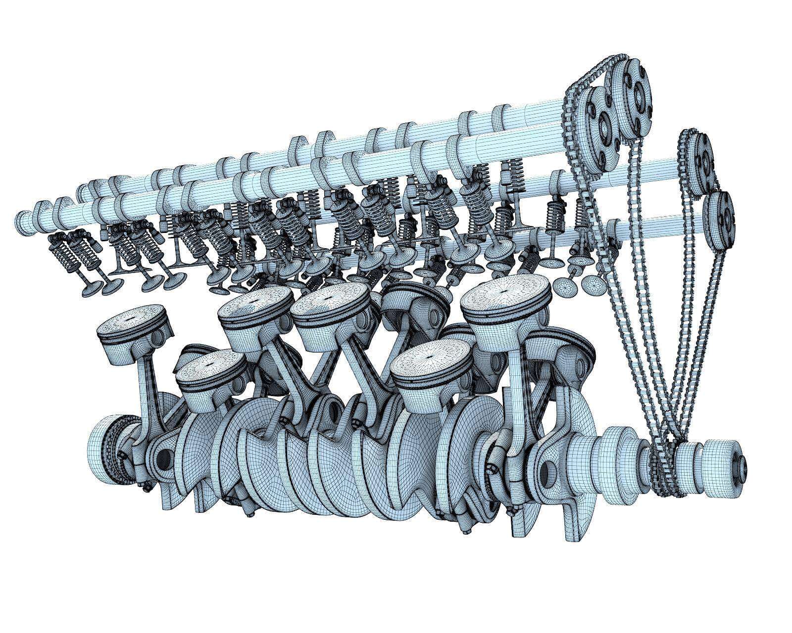 V12 Engine Cylinders Crankshaft 3D Model by 3D Horse
