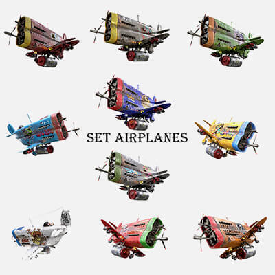 Set of Stylized Realistic Airplanes by 3D_Kod