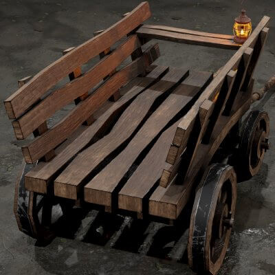 Stylized Medieval Cart with a Lamp