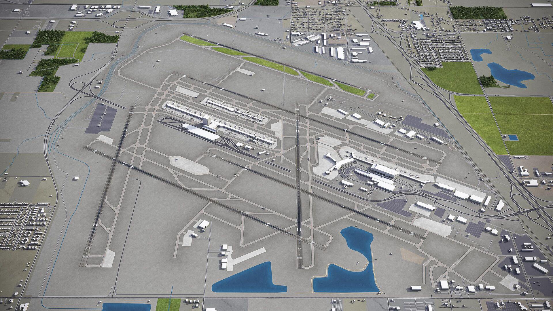Detroit Metropolitan Wayne County Airport DTW 3D Model by 3dcitymodels