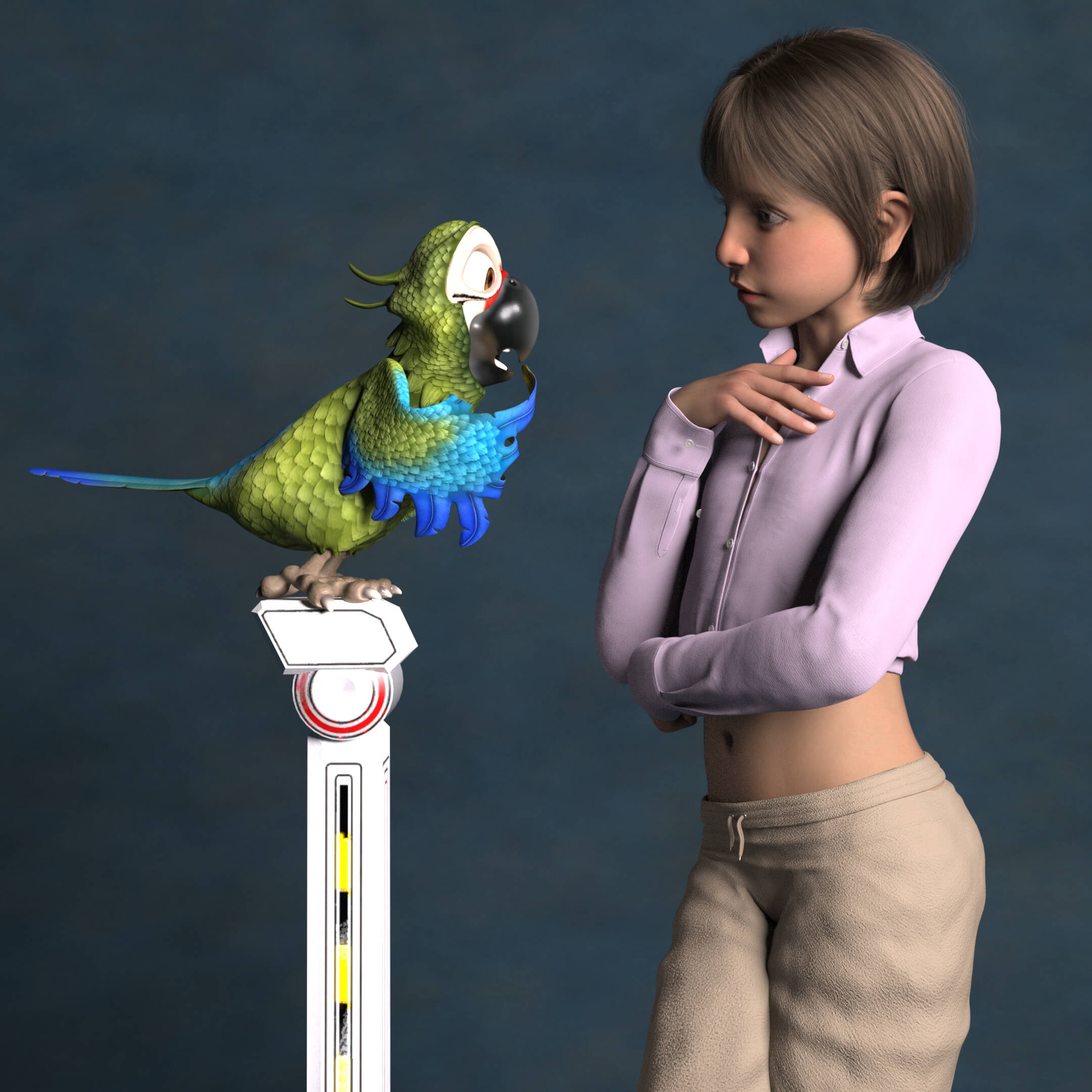 BG3D Alisha Meets a Cartoon Parrot 3D Render by 3ddased