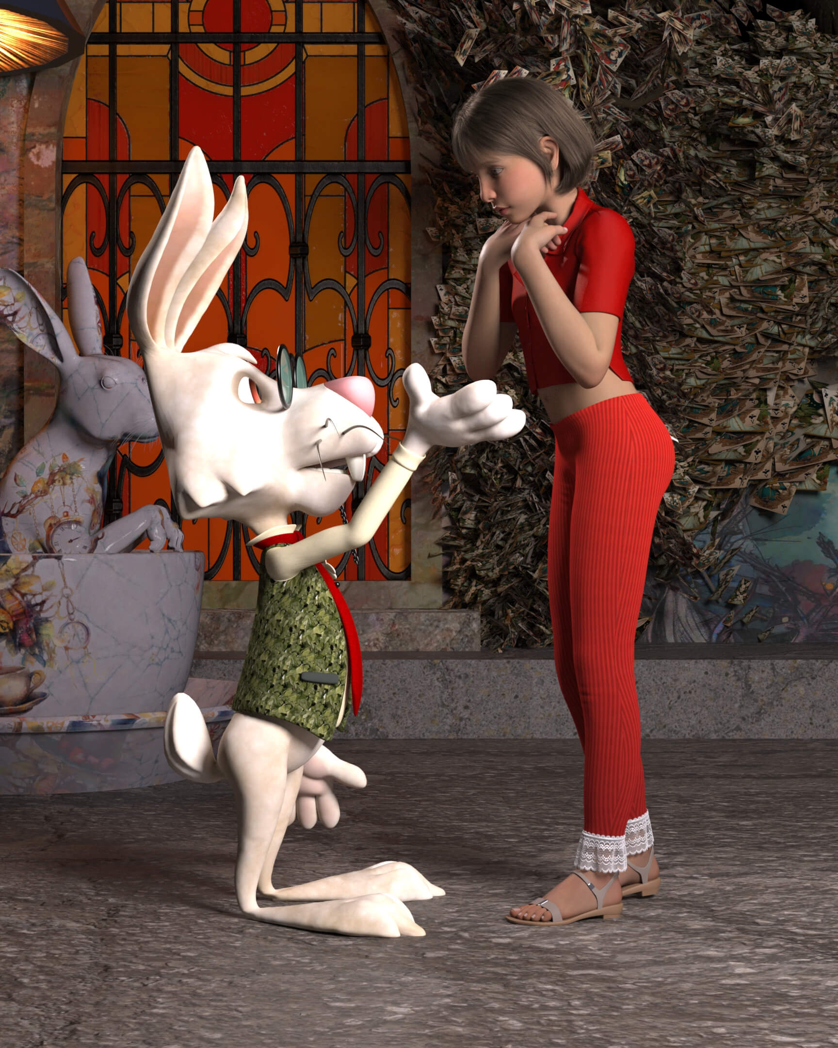 BG3D Alisha Meets a Cartoon Rabbit 3D Render by 3ddased