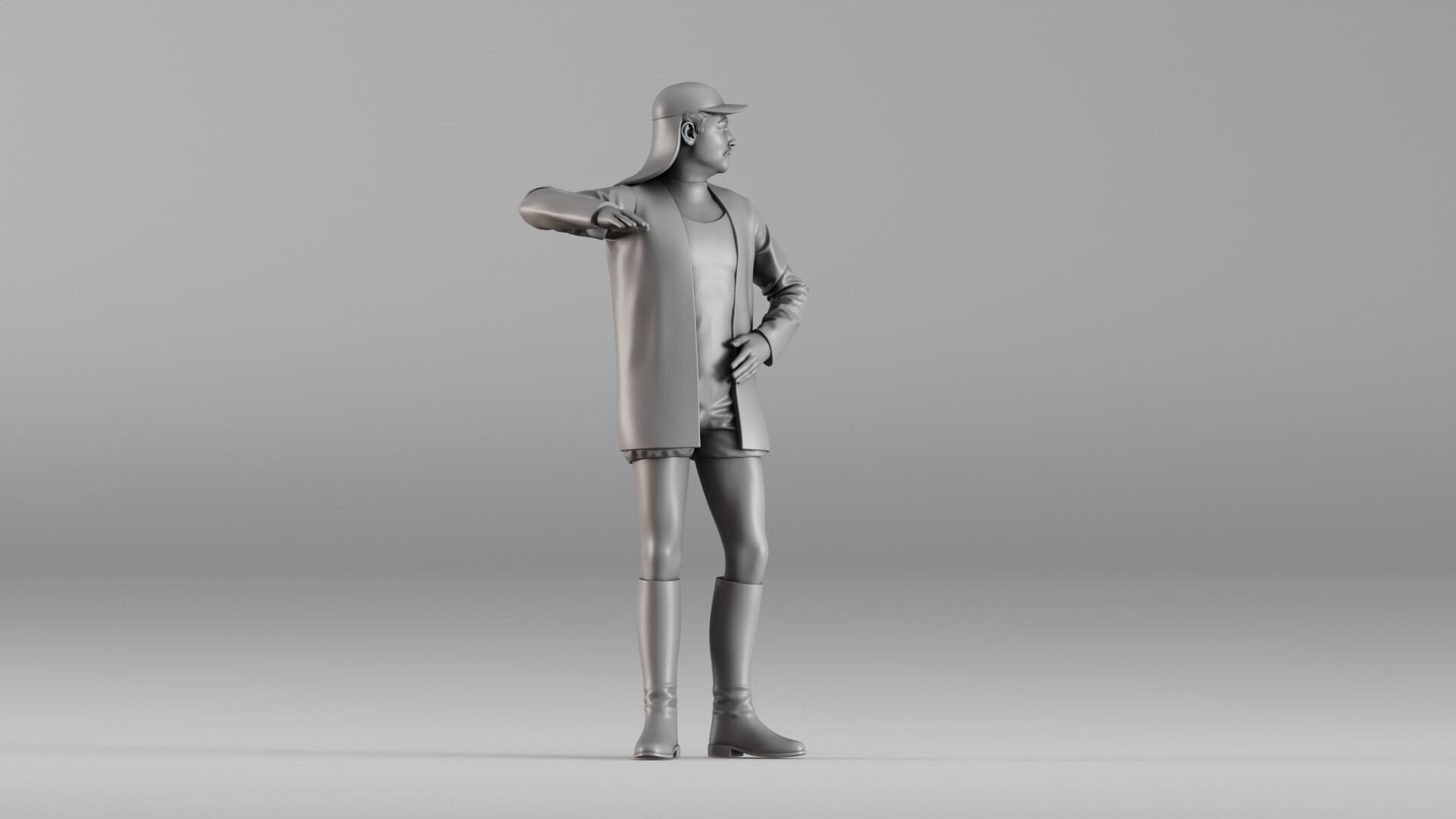 001615 Standing Man in Casual Summer Attire with a Cap - 3D Model by 3DFarm