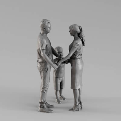 001697 Realistic Family Parents and Child Standing Together - 3D Model ...