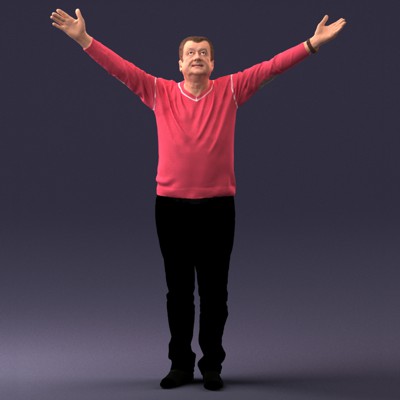 Man in a Red Jacket with His Hands Up (0257) - 3D Model by 3DFarm