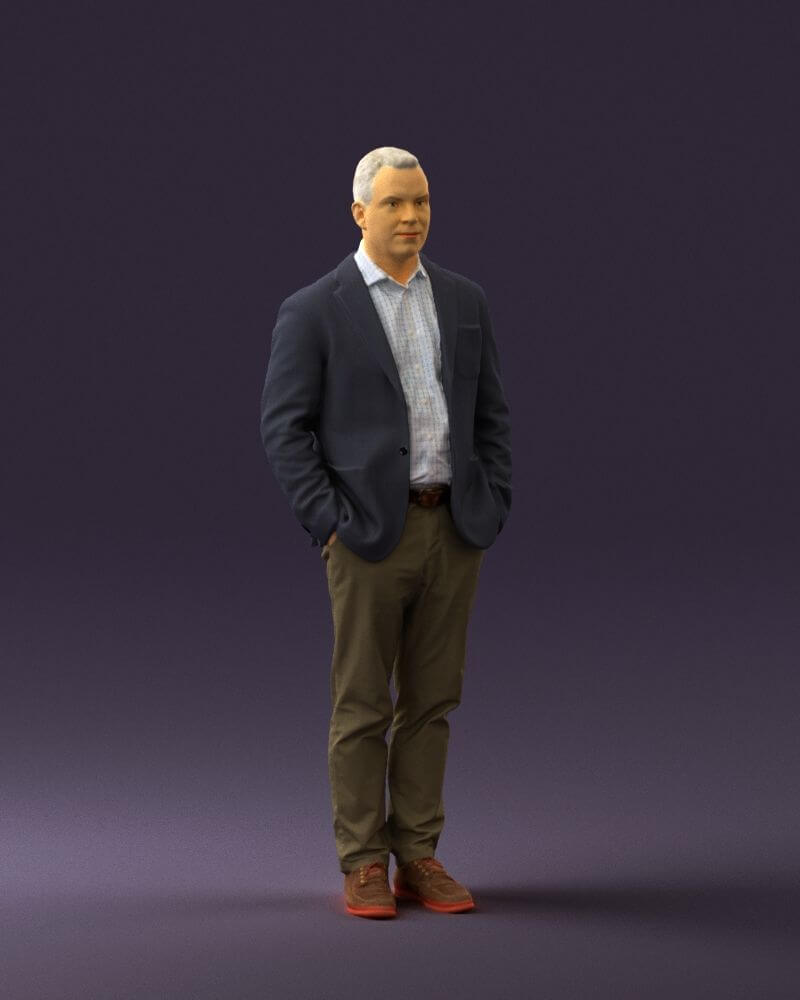 brown pants blue suit jacket