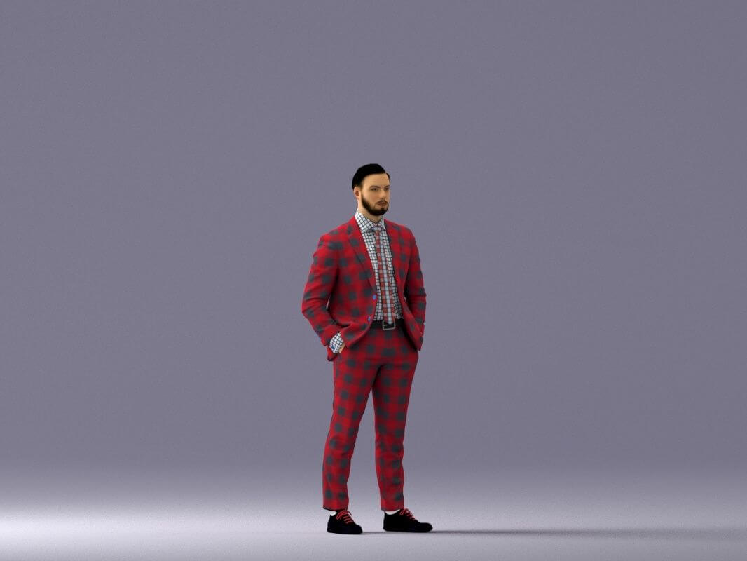 Man in Red Gray Quads Suit (1066) 3D Model by 3DFarm
