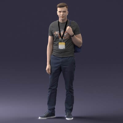 Man Modeling Backpack 000134 Young Man with Backpack and Event Badge 0608 - 3D Model by 3DFarm