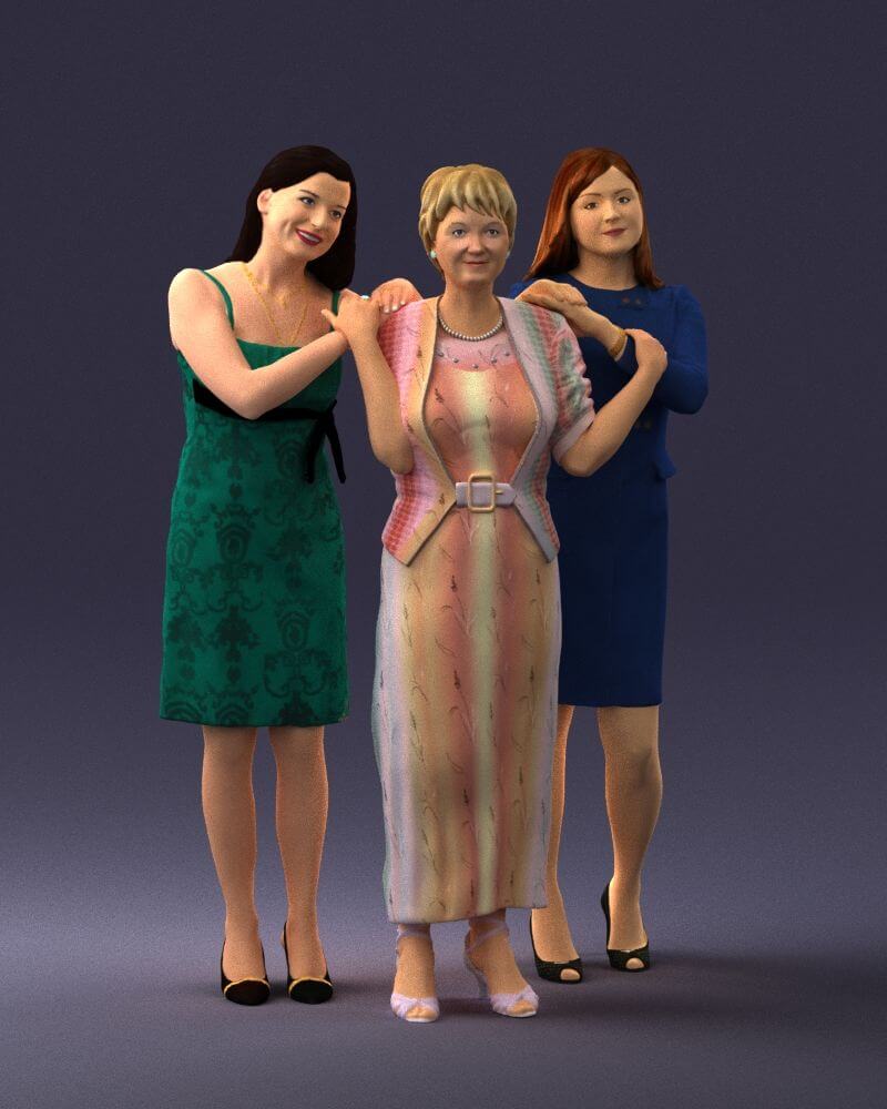 Three Women Hugging (0042) - 3D Model by 3DFarm