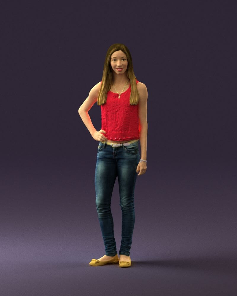 Woman in Pink Blouse Hand on Hip (0813) - 3D Model by 3DFarm 