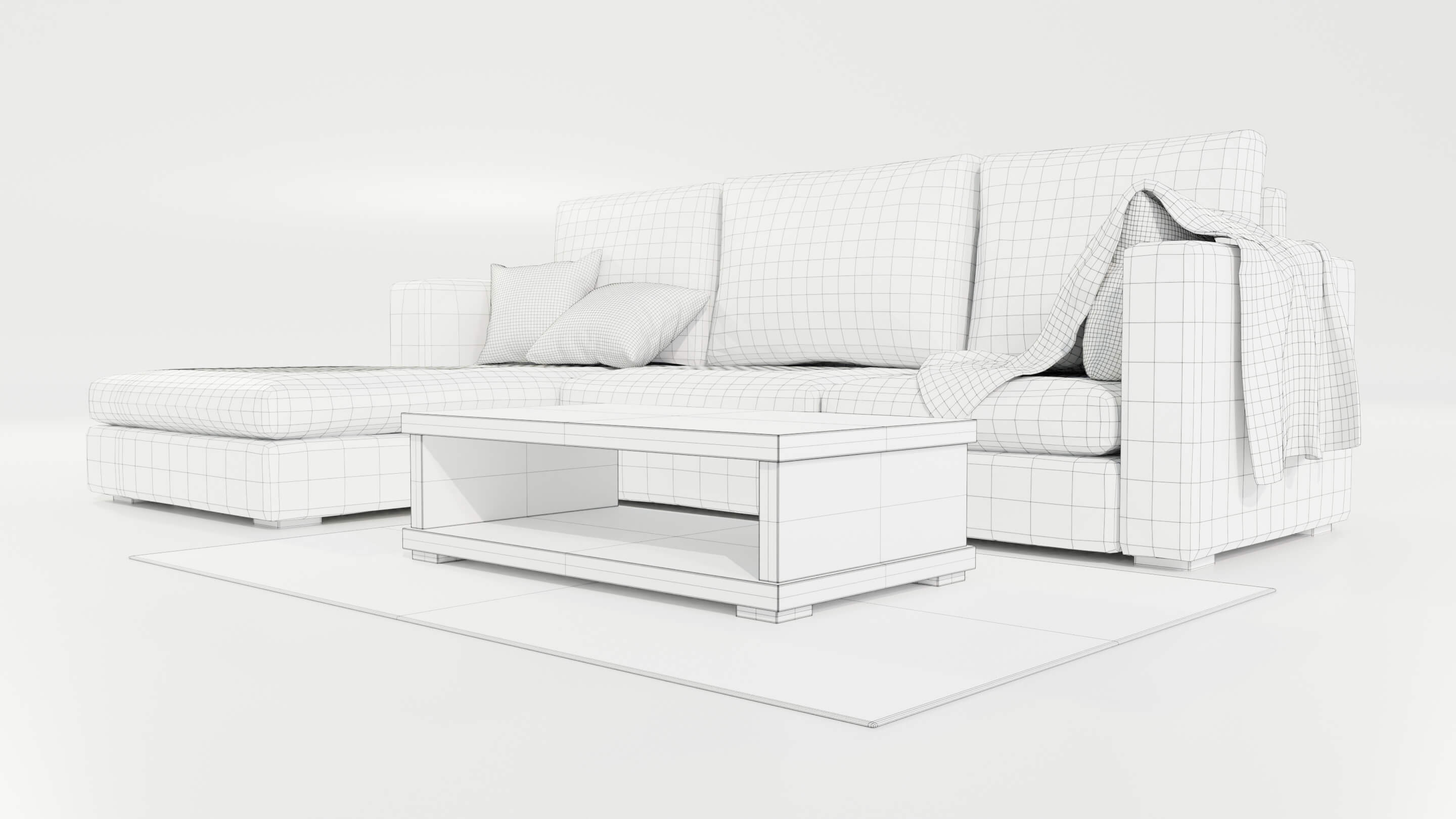 Couch and Coffee Table 3D Model by 3Dmae