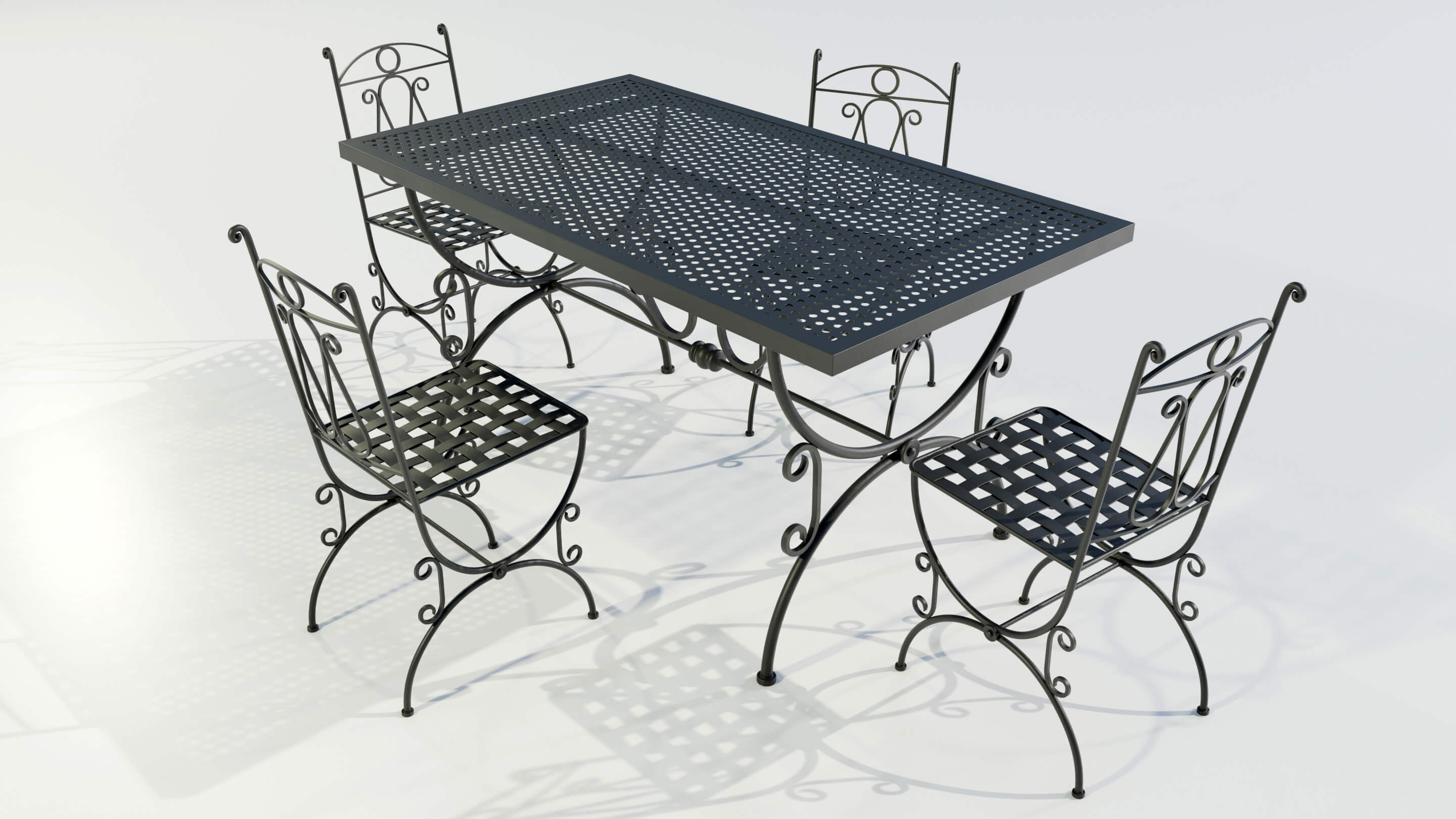 Iron Table and Chairs 3D Model by 3Dmae