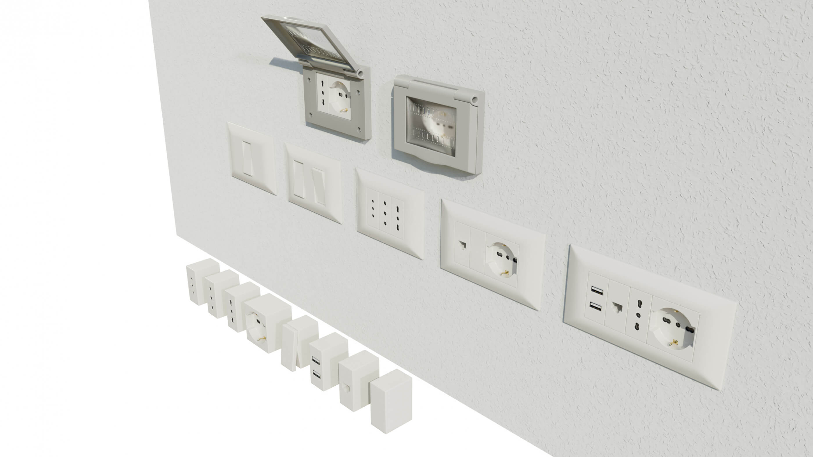 Italian Electrical Sockets Collection 3D Model by 3Dmae