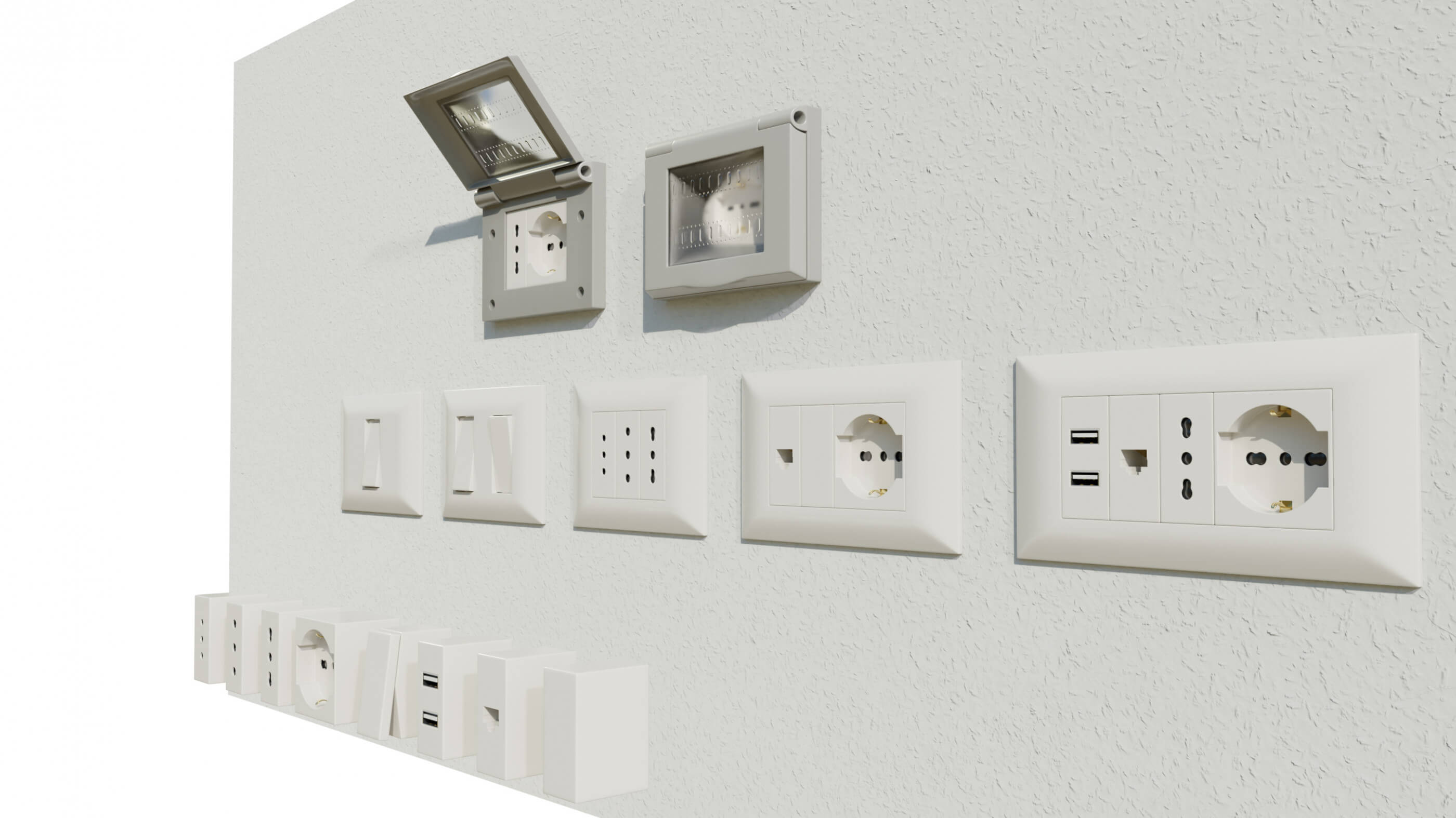 Italian Electrical Sockets Collection 3D Model by 3Dmae