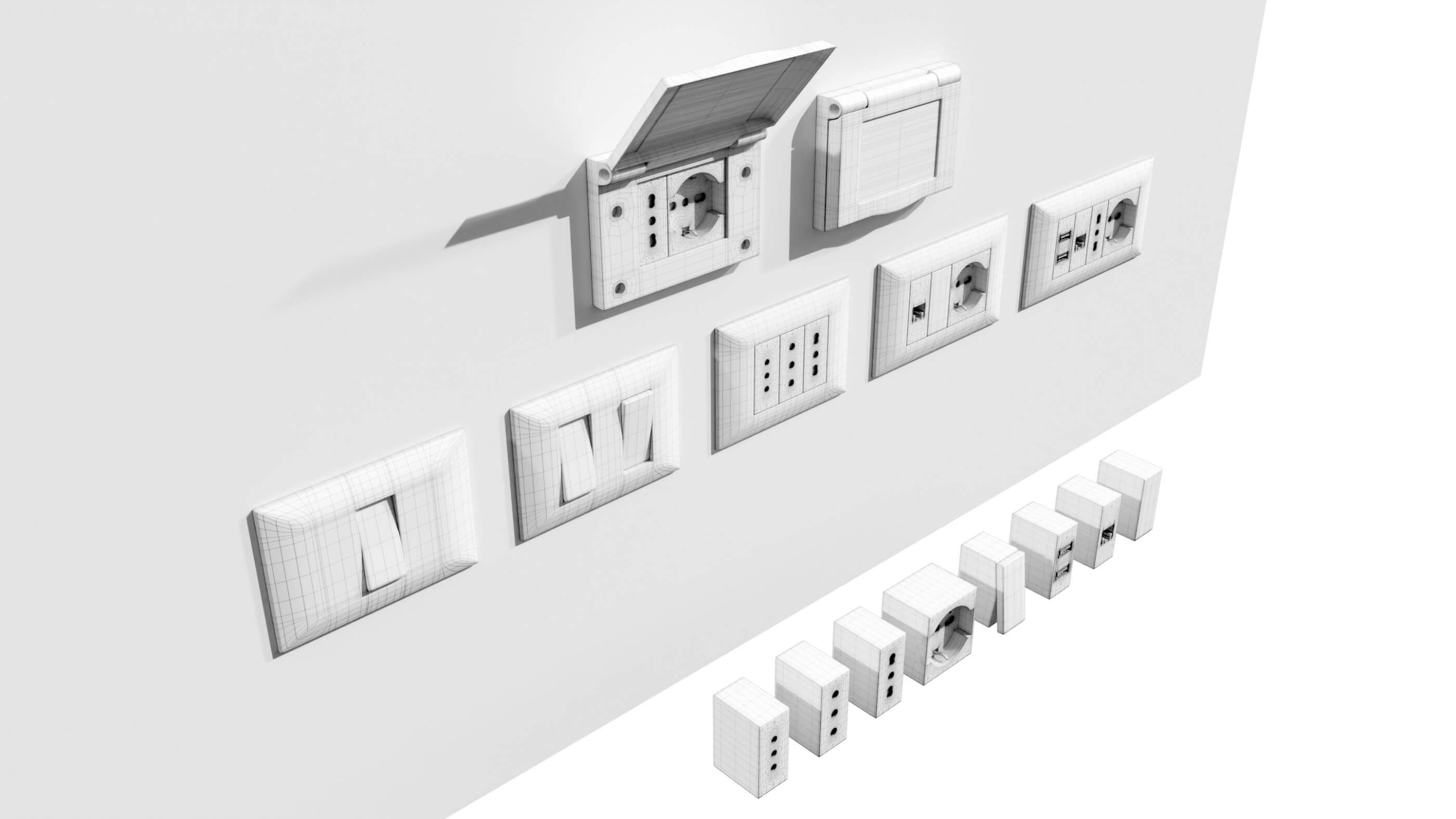 Italian Electrical Sockets Collection 3D Model by 3Dmae