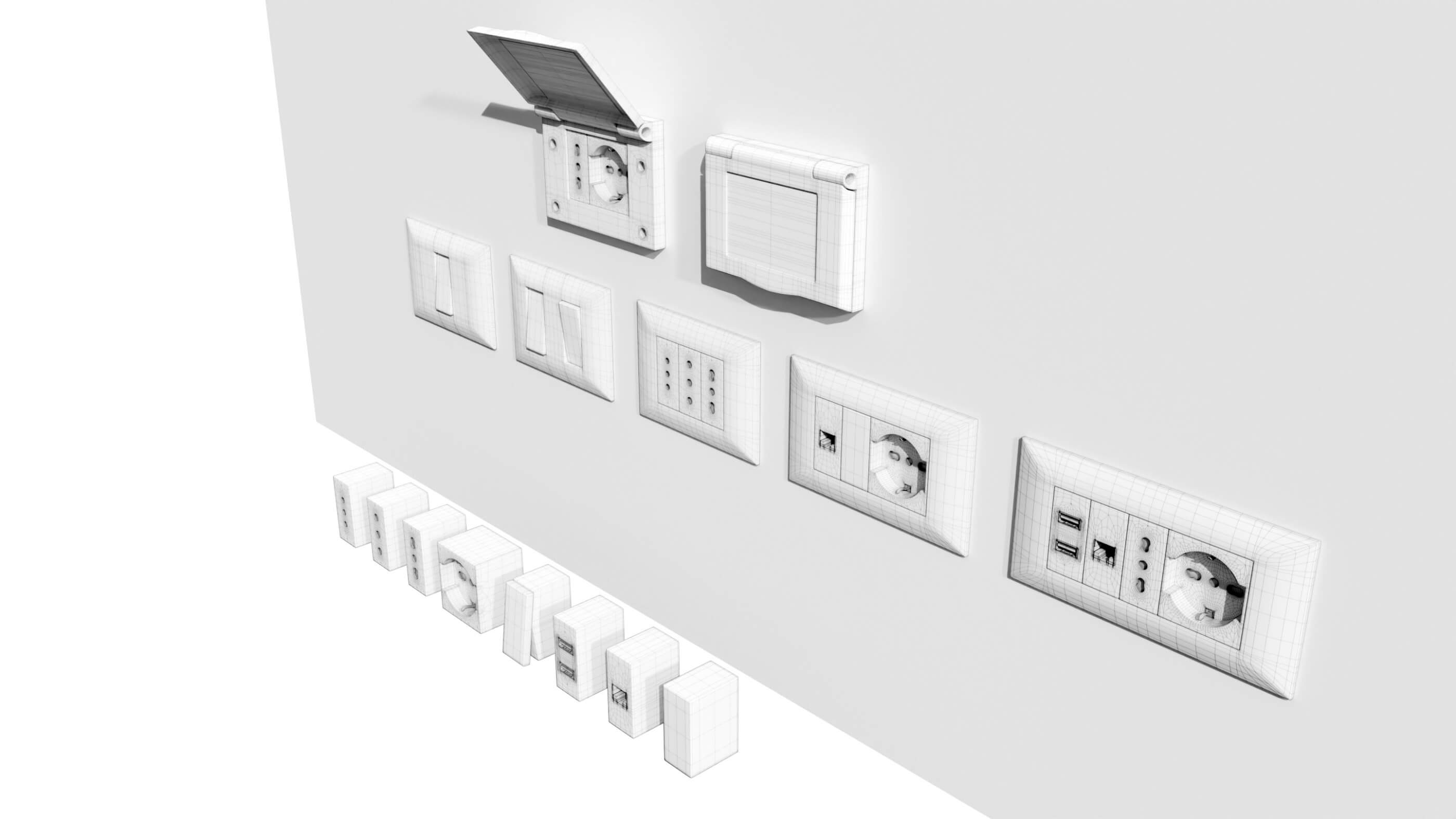 Italian Electrical Sockets Collection 3D Model by 3Dmae