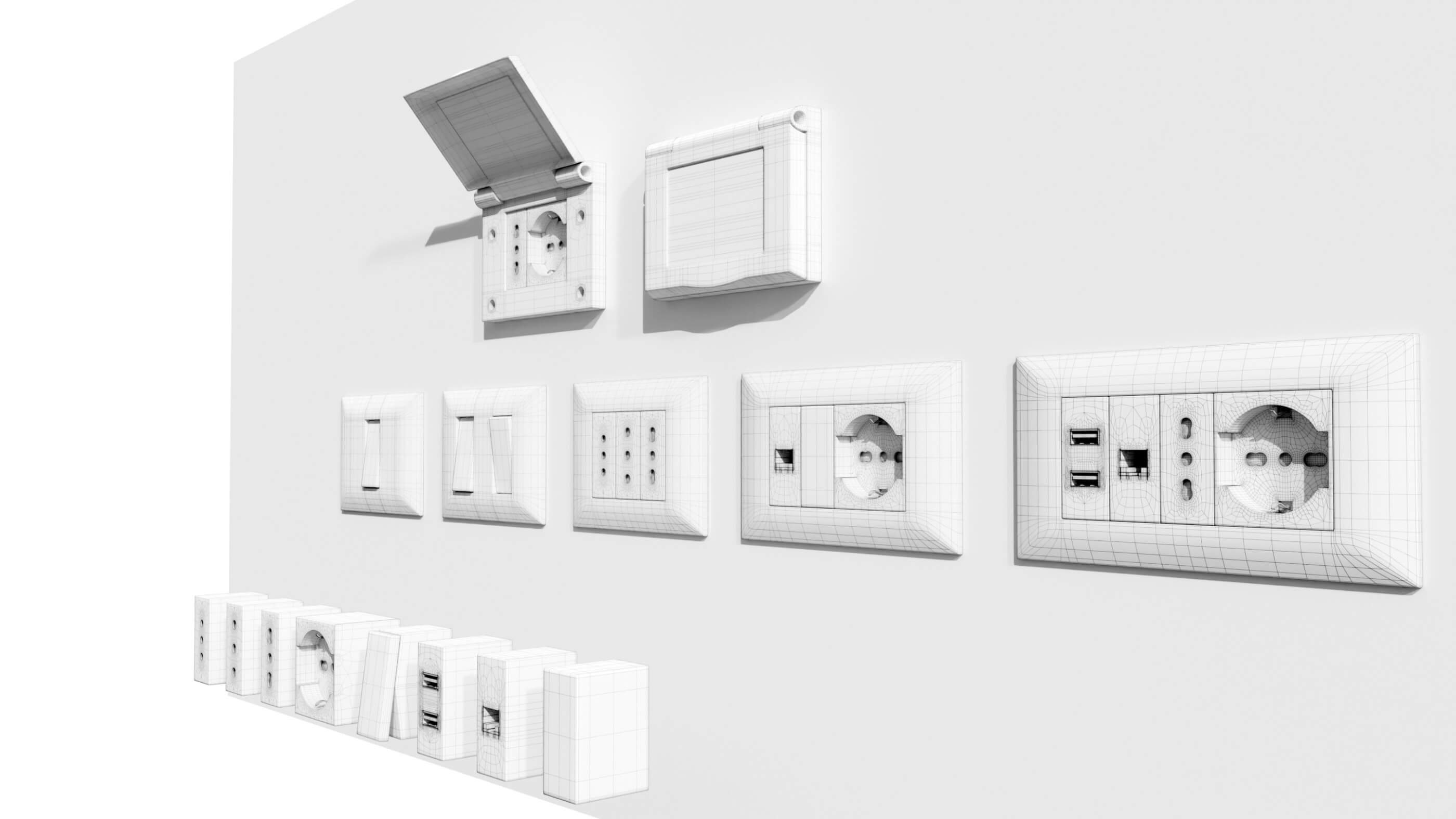 Italian Electrical Sockets Collection 3D Model by 3Dmae