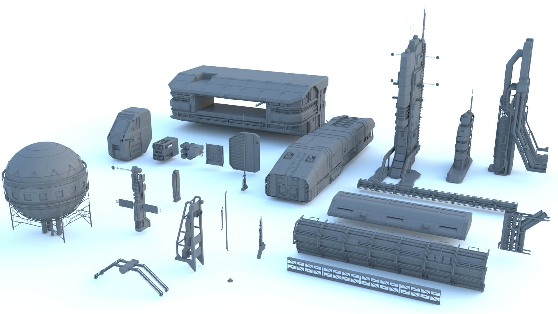 SciFi Structures Kitbash 3D Model by 3dmode
