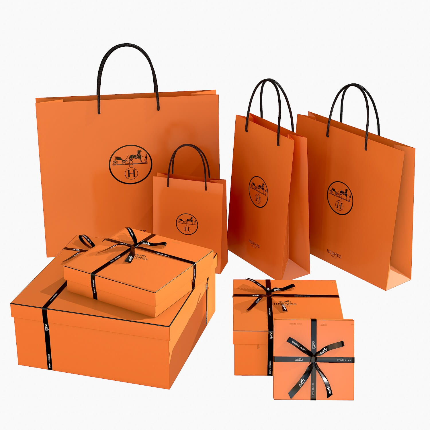 Hermes Gift Packaging Boxes and Paper Bags 3D Model by 3dmonk