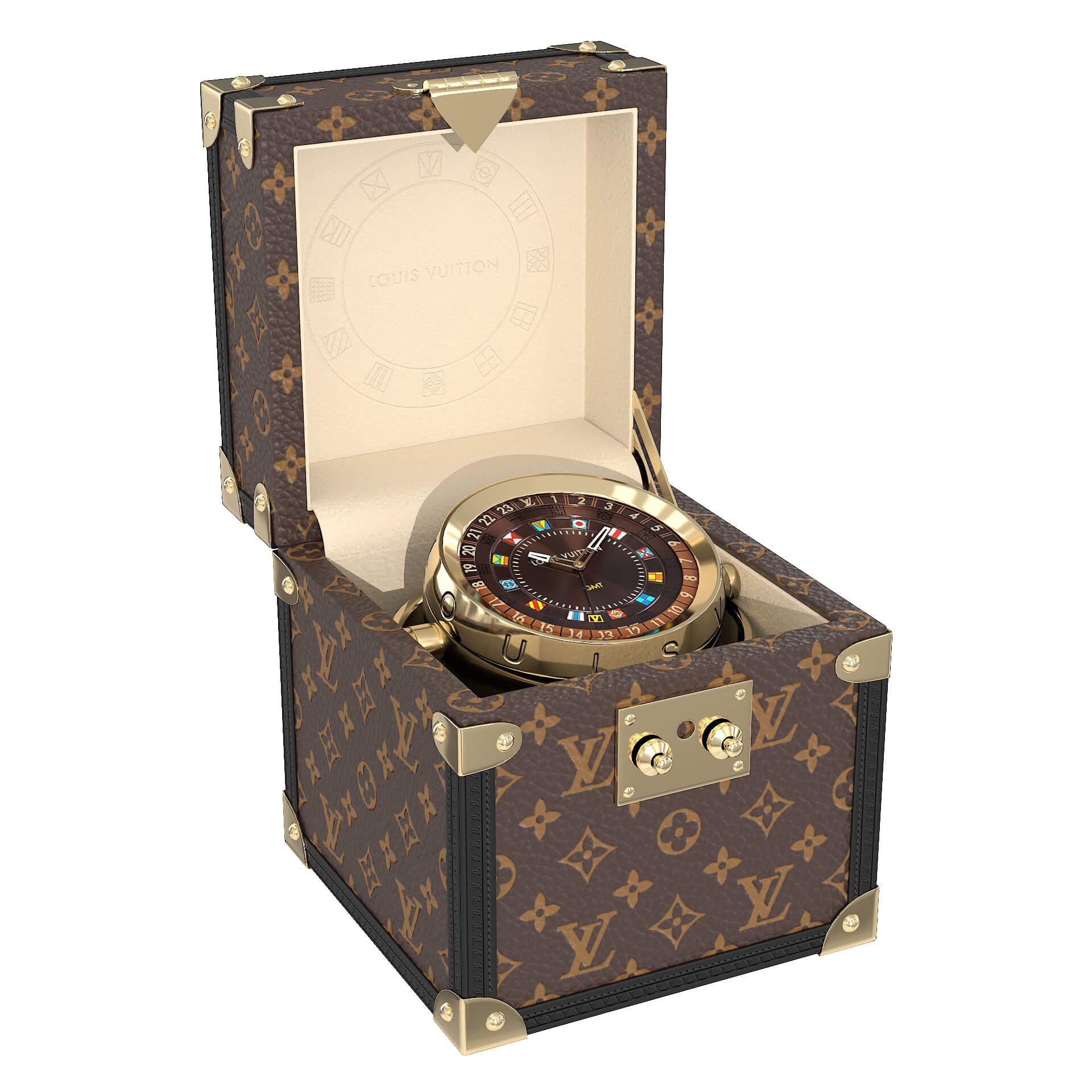 Louis Vuitton Trunk Table Clock 80mm Steel Monogram 3D Model by 3dmonk