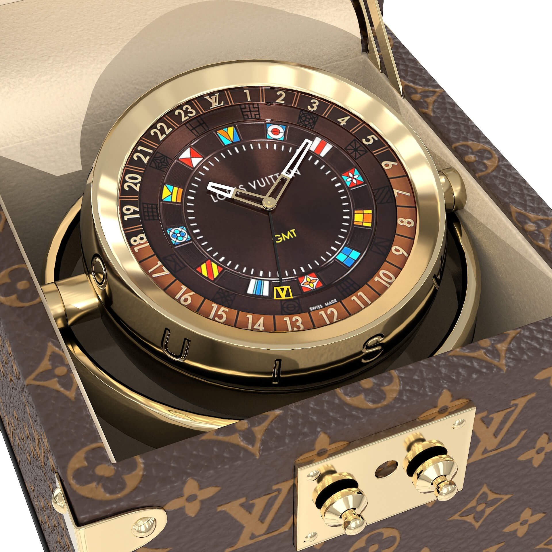 Louis Vuitton Trunk Table Clock 80mm Steel Monogram 3D Model by 3dmonk