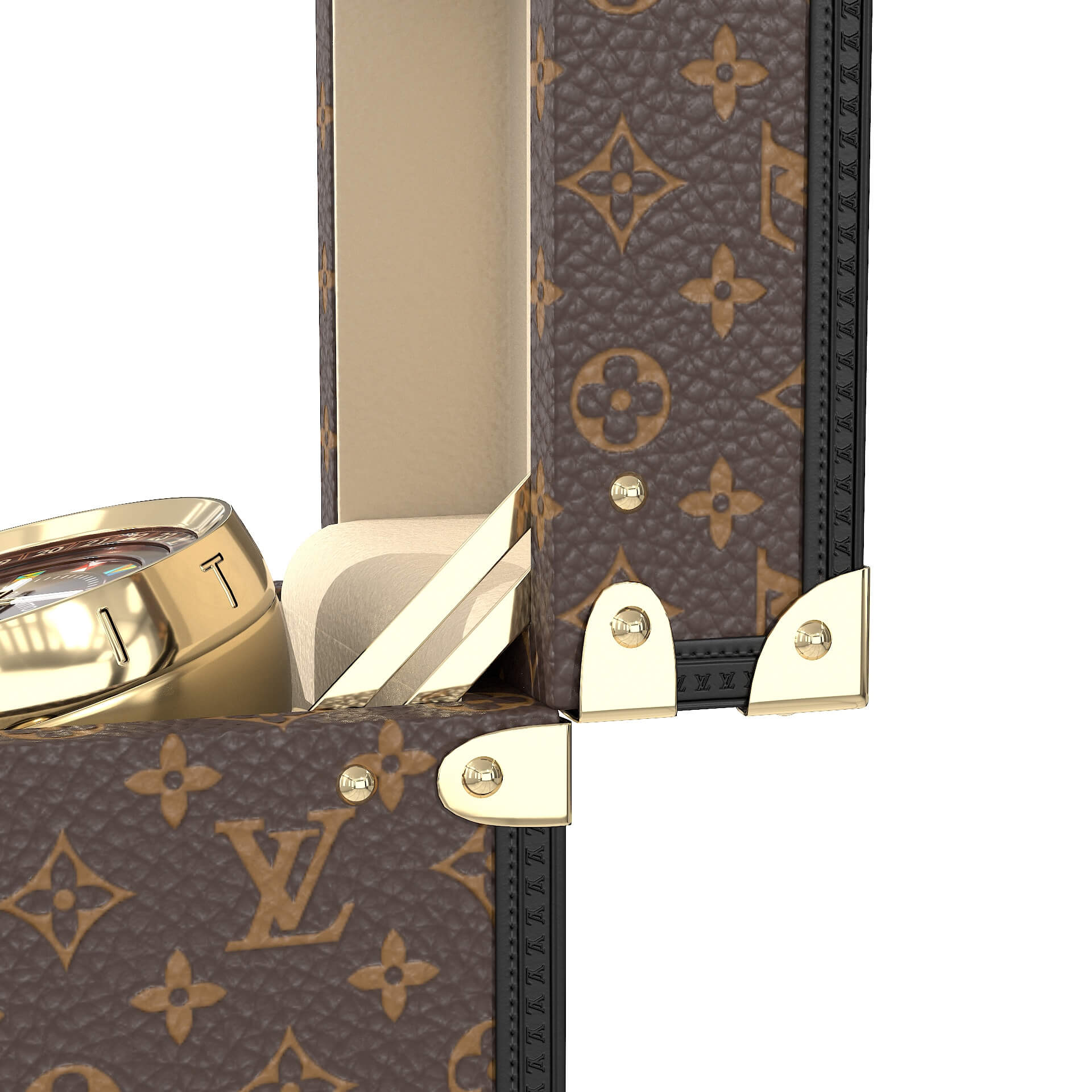 Louis Vuitton Trunk Table Clock 80mm Steel Monogram 3D Model by 3dmonk