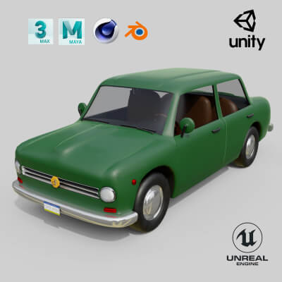 Low Poly Vintage Sedan Car Game-Ready and Render Asset