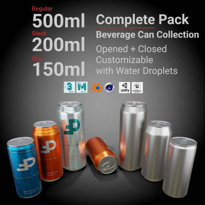 Complete Beverage Cans Pack Water Droplets Open & Closed