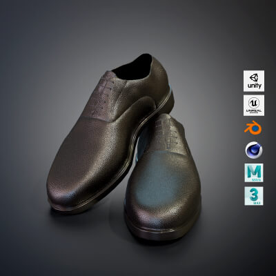 Elegant Men Leather Shoes - Realistic and Low Poly 3D Model