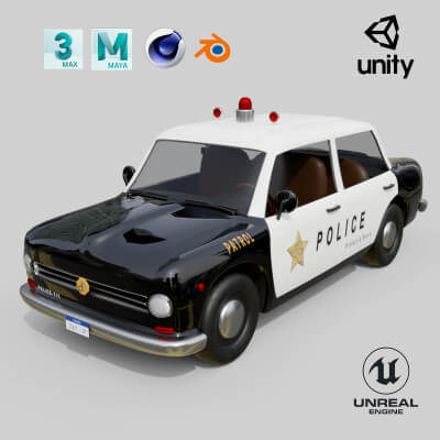Low Poly Vintage Police Car Game Ready and Render Asset