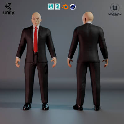 Muscular Man in Suit Rigged and Game Ready Low Poly 3D Model