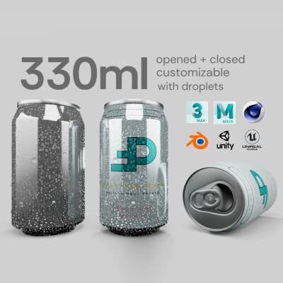 Regular 330ml Beverage Can Open and Closed Tabs With Droplet