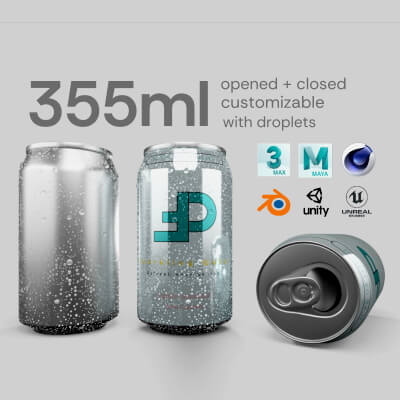 Regular 355ml Beverage Can Open and Closed Tabs With Droplet