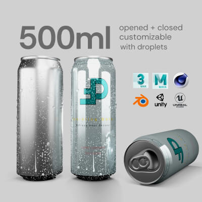Regular 500ml Beverage Can Open and Closed Tabs With Droplet