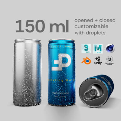 Slim 150ml Beverage Can Open and Closed Tabs With Droplets by 3DPolyForge