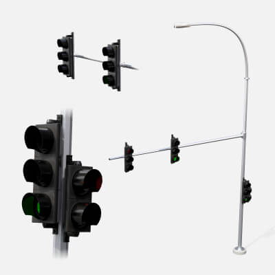 Traffic Light Assembly - Multi-Signal with Street Light