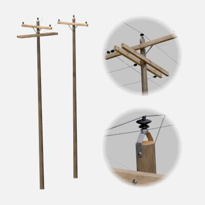 Utility Pole - Dark Wooden Mast with Single Crossarms