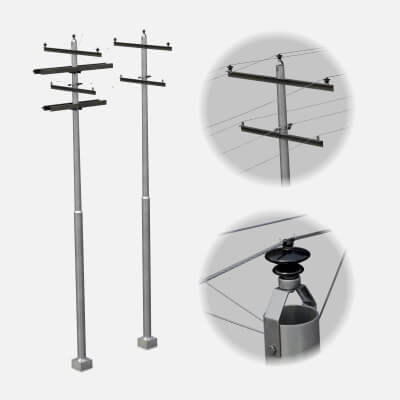 Utility Pole - Metal Mast with Double Crossarms