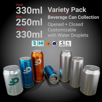 Variety Beverage Cans Pack - Water Droplets Open and Closed