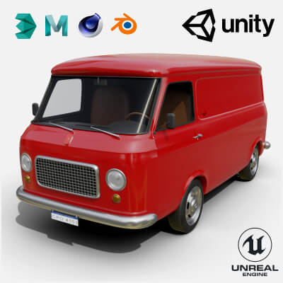 Realistic Vintage Cargo Van High-Detail Game Ready Render As by 3DPolyForge