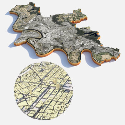 Düsseldorf Terrain City Germany - 3D Model by 3dstudio