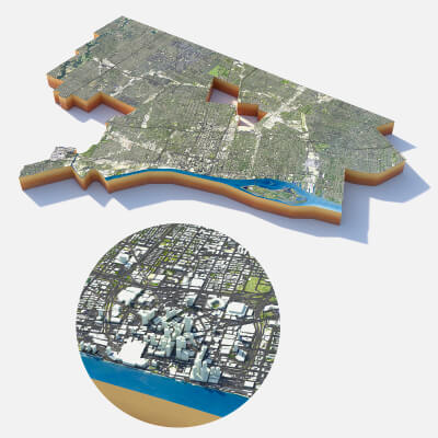 Detroit Terrain City Michigan USA - 3D Model by 3dstudio
