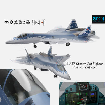 Sukhoi SU 57 Stealth Jet Fighter Pixel Camouflage