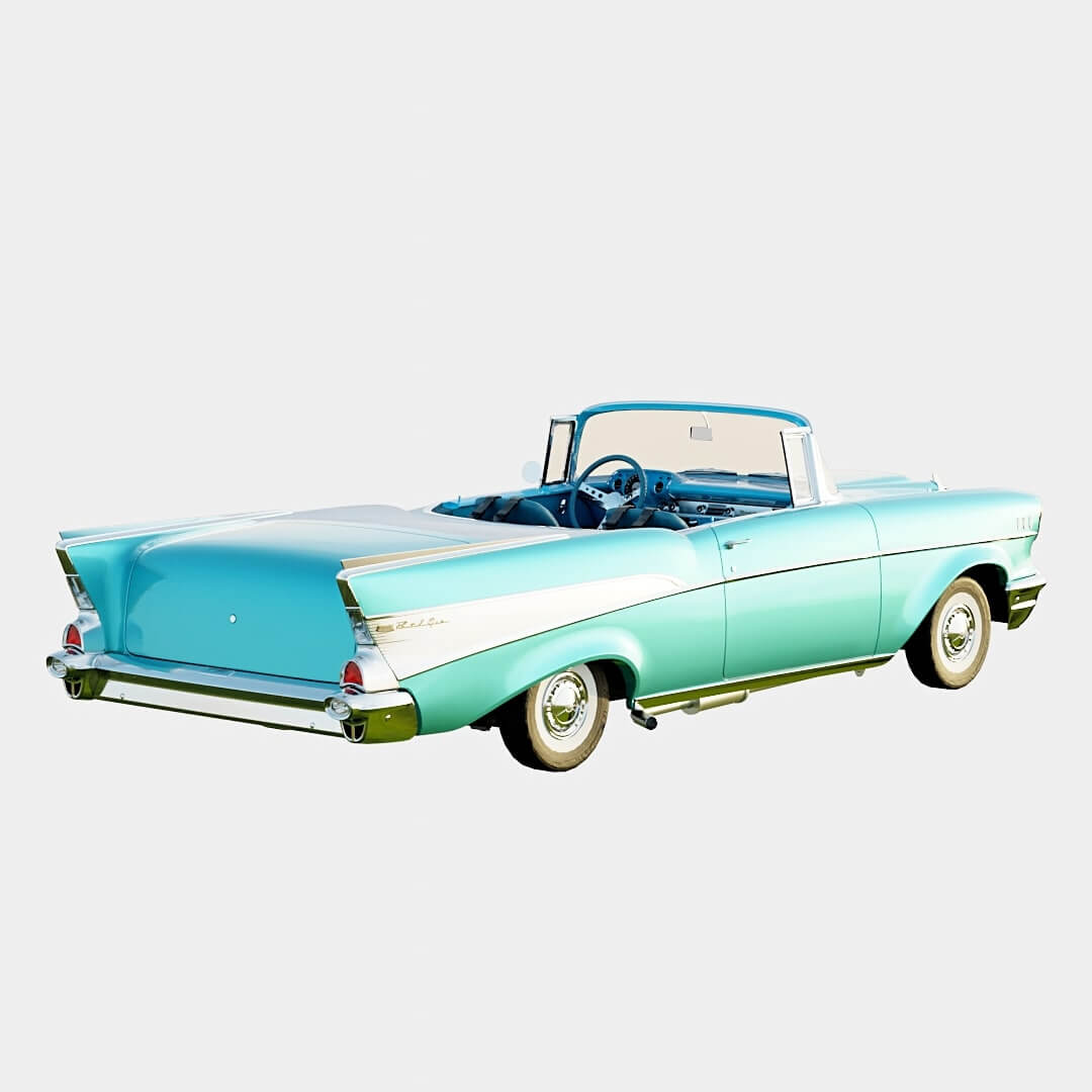 Chevrolet Bel Air 1957 Cabriolet - Échelle 1/18 - ERTL 7480 - Bleu Clair - Occasion Boîte Abîmée
