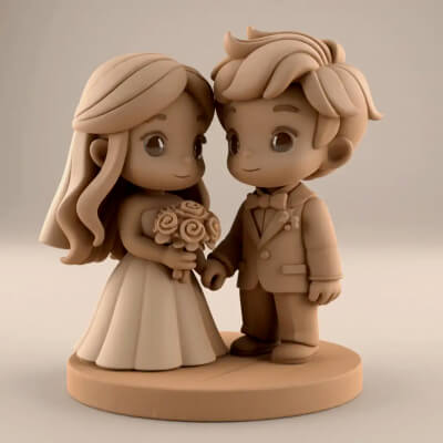 Chibi Cute Bride and Groom Wedding Figurine STL