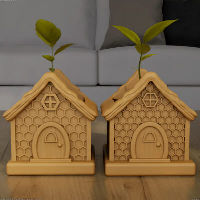 Cozy Bee Cottage Planter STL 3D Printable Model