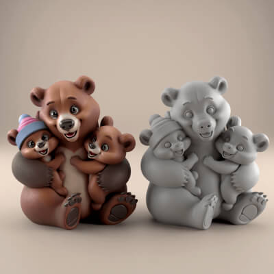 Cute Bear Family 3D STL File for Fun Decor