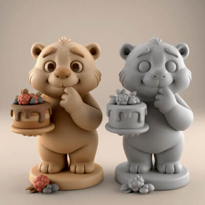 Cute Bear with Cake 3D STL File for Fun Decor