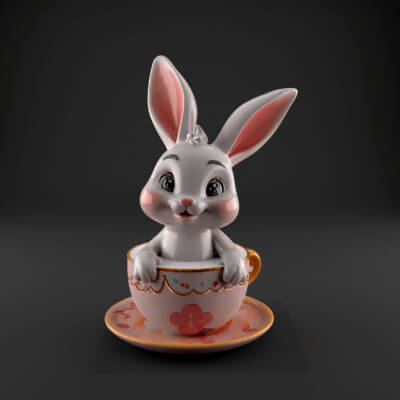 Cute Bunny in Teacup 3D STL Model for Decoration 3D Print Mo